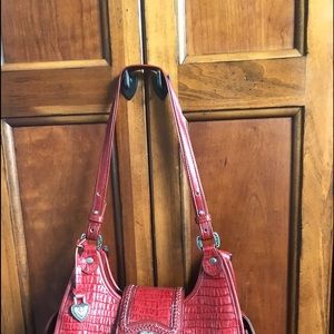 Brighton red leather embossed handbag